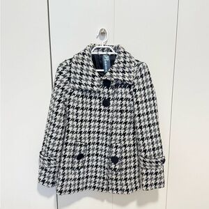 Y2K Black and White Houndstooth Coat